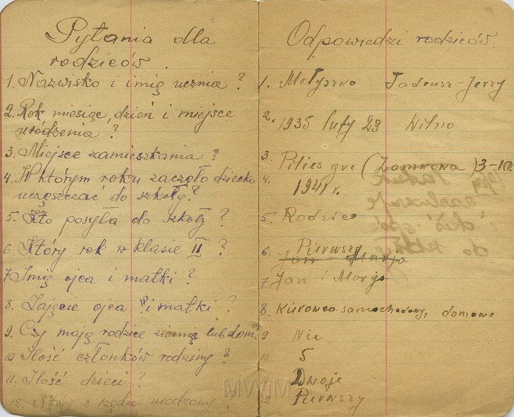 KKE 5433-3.jpg - Dok. Notatnik szkolny Tadeusza Małyszko z zapisaną jedną stroną, Wilno, 1942 r.